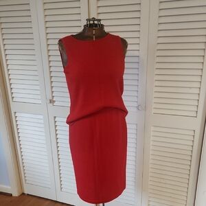 St. John Vibrant Red Knit Sweater Skirt Set